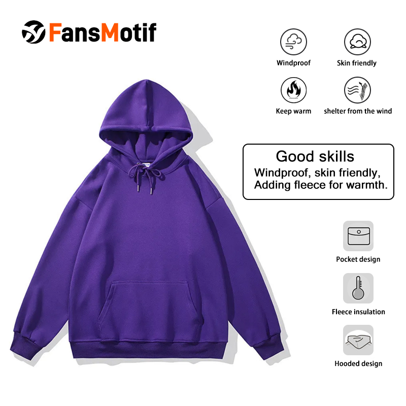 【 Heavy hoodie 】purple Hoodie customized solid color pullover hoodie can print logo loose coat - fansmotif