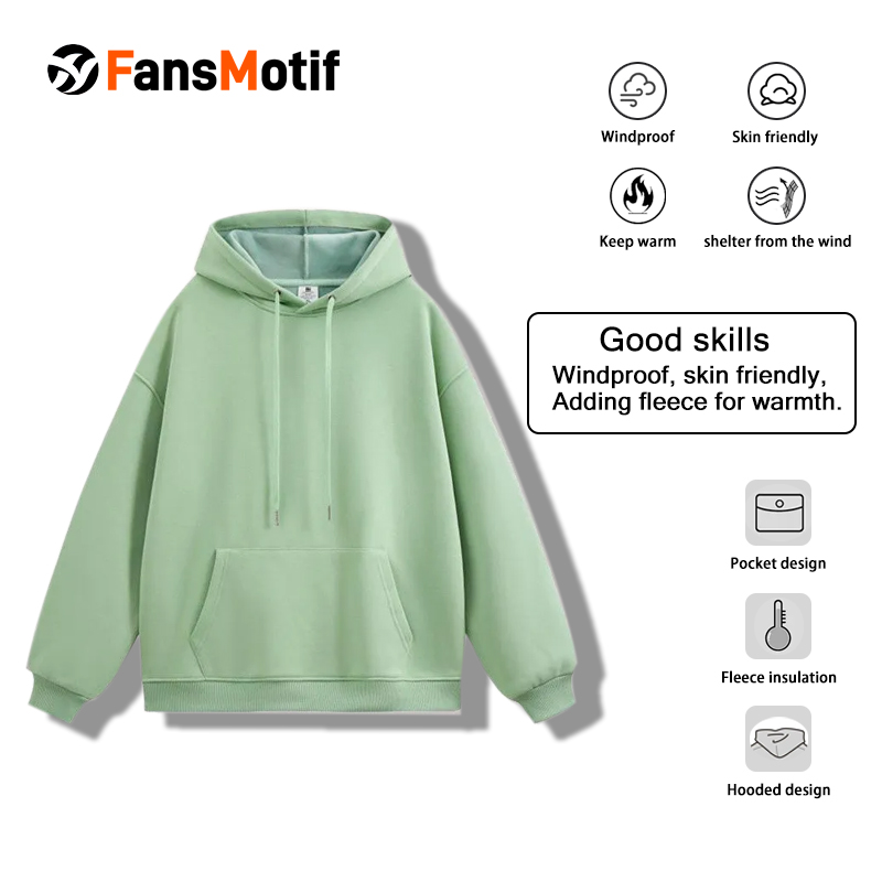【 Heavy hoodie 】Light green Hoodie customized solid color hoodie plus fleece hoodie high quality - fansmotif