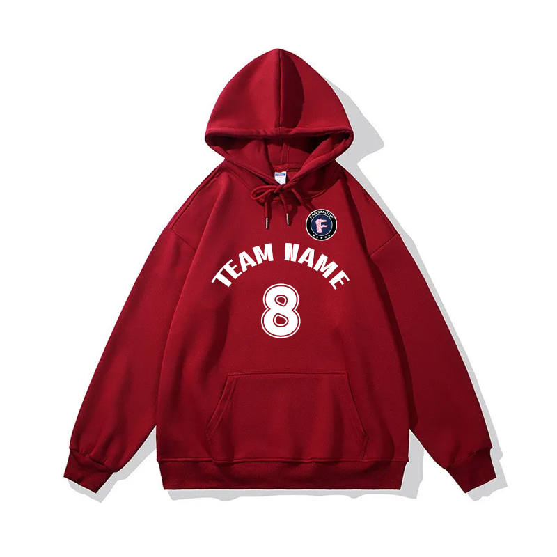 【 Heavy hoodie 】 red Hoodie customized solid color pullover hoodie can print logo loose coat - fansmotif