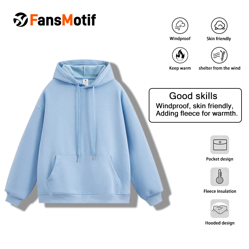 【 Heavy hoodie 】 Baby blue Hoodie customized solid color hoodie plus fleece hoodie high quality - fansmotif