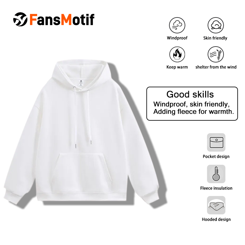 【 Heavy hoodie 】 white Hoodie customized solid color hoodie plus fleece hoodie high quality - fansmotif