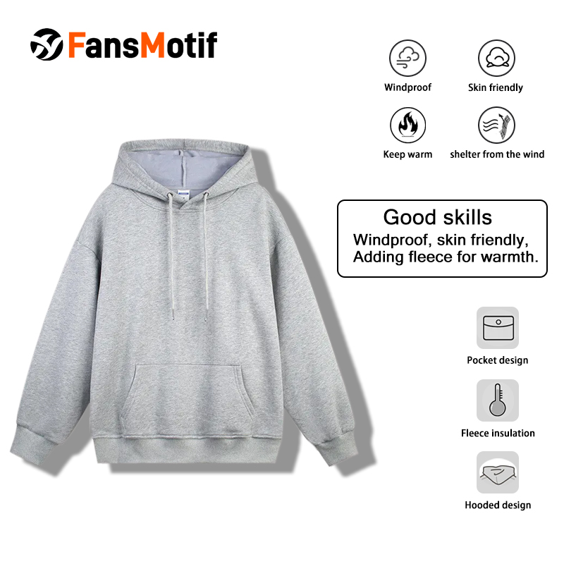 【 Heavy hoodie 】 Flower grey Hoodie customized solid color hoodie plus fleece hoodie high quality - fansmotif