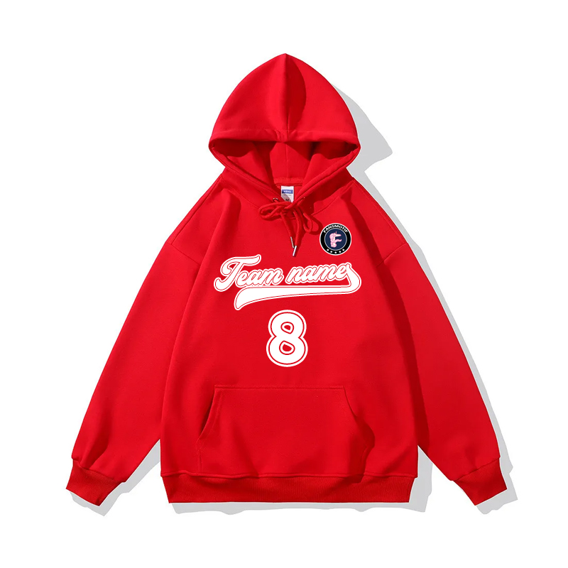 【 Heavy hoodie 】red Hoodie customized solid color pullover hoodie can print logo loose coat - fansmotif