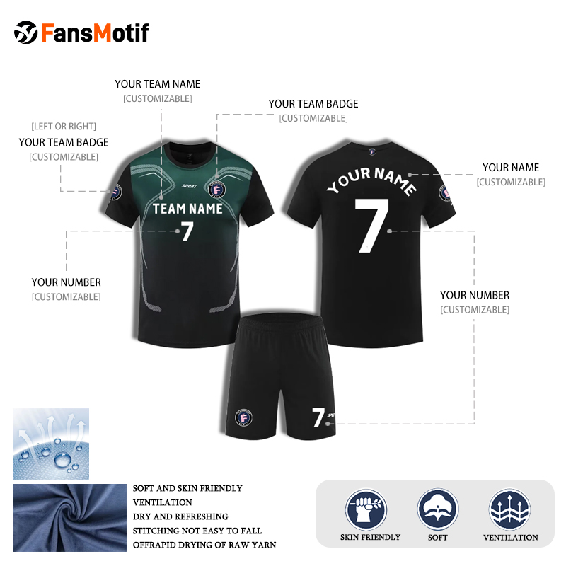 【 Sports T-shirt 】 Black green Short-sleeved loose training clothing for summer competitions - fansmotif