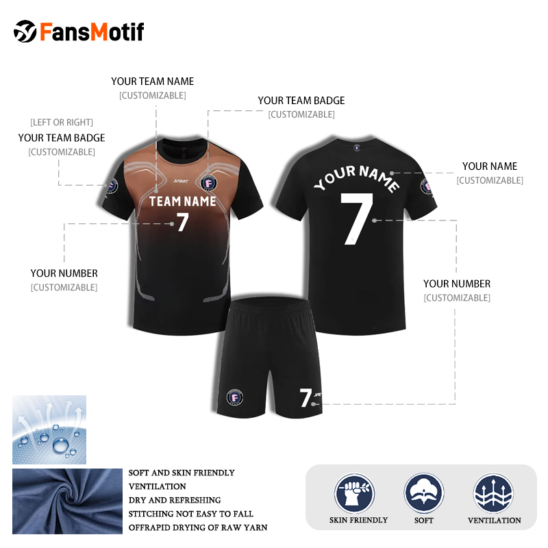 【 Sports T-shirt 】 Black orange Short-sleeved loose training clothing for summer competitions - fansmotif